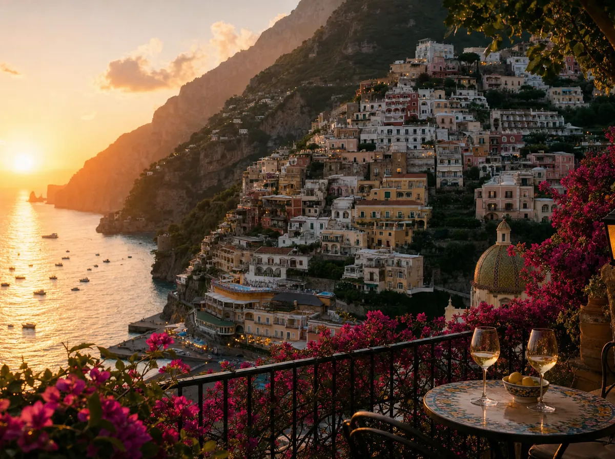 Un verre face à la mer, au couchant — Côte amalfitaine · Italie