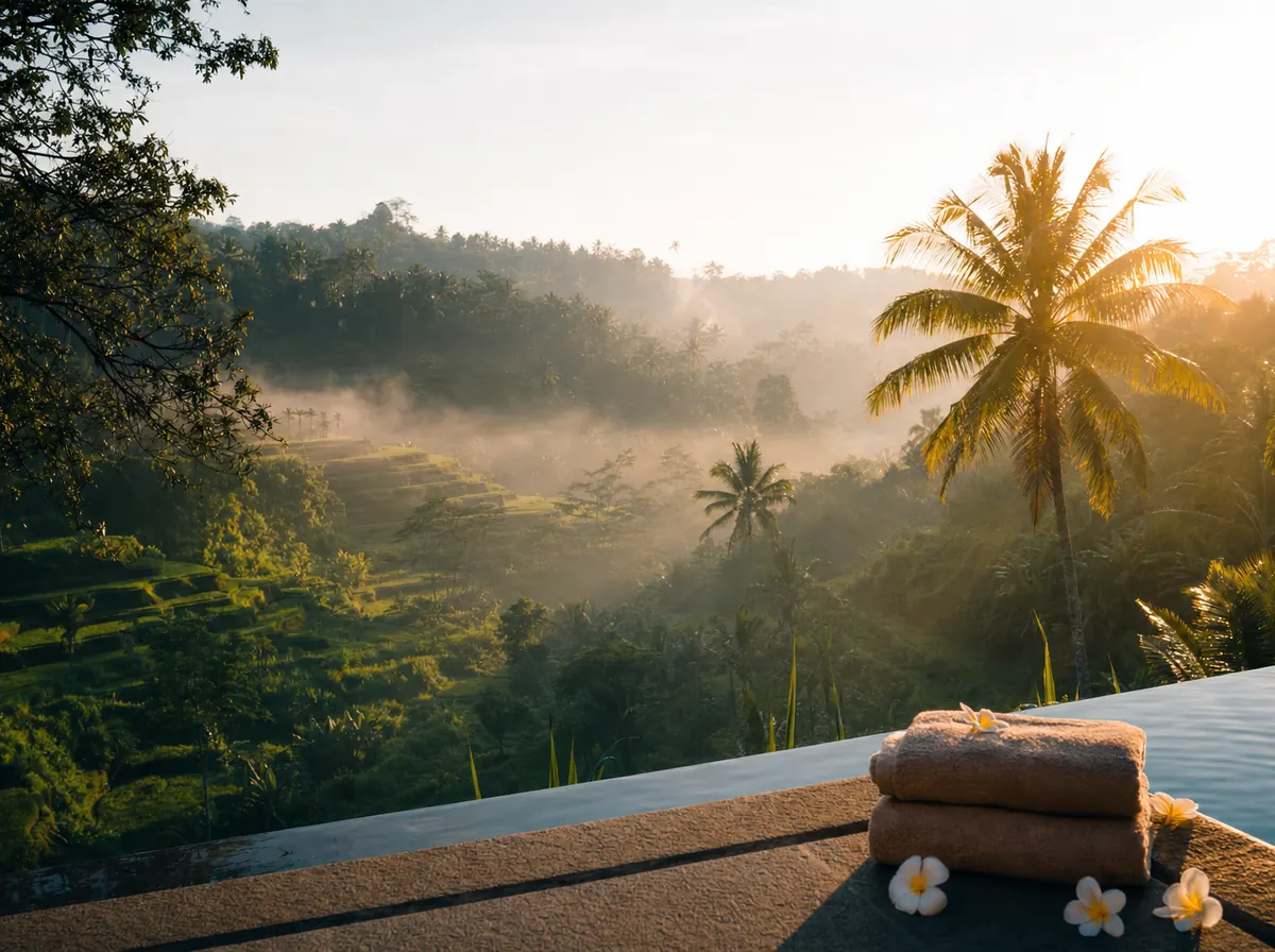 Les rizières dans la brume du matin — Bali · Indonésie