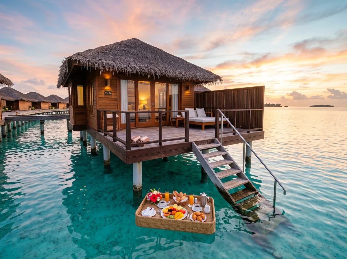 Déjeuner sur l'eau au lever du soleil — Les Maldives