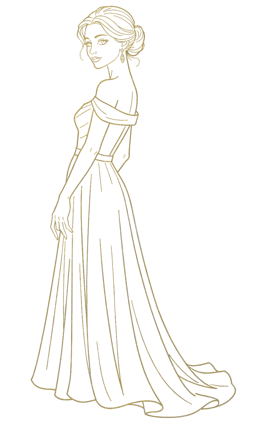 Illustration d’une dame en robe de soirée fluide