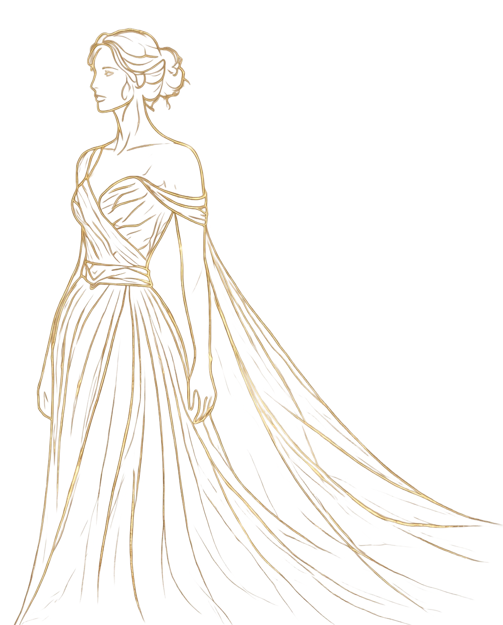 Illustration d’une dame en robe de soirée fluide